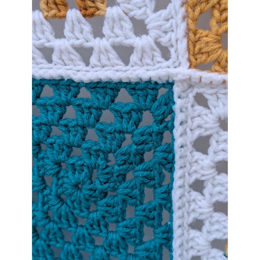 Vintage Teal & Gold Granny Square Afghan – Handmade St. Paul Sewing Guild